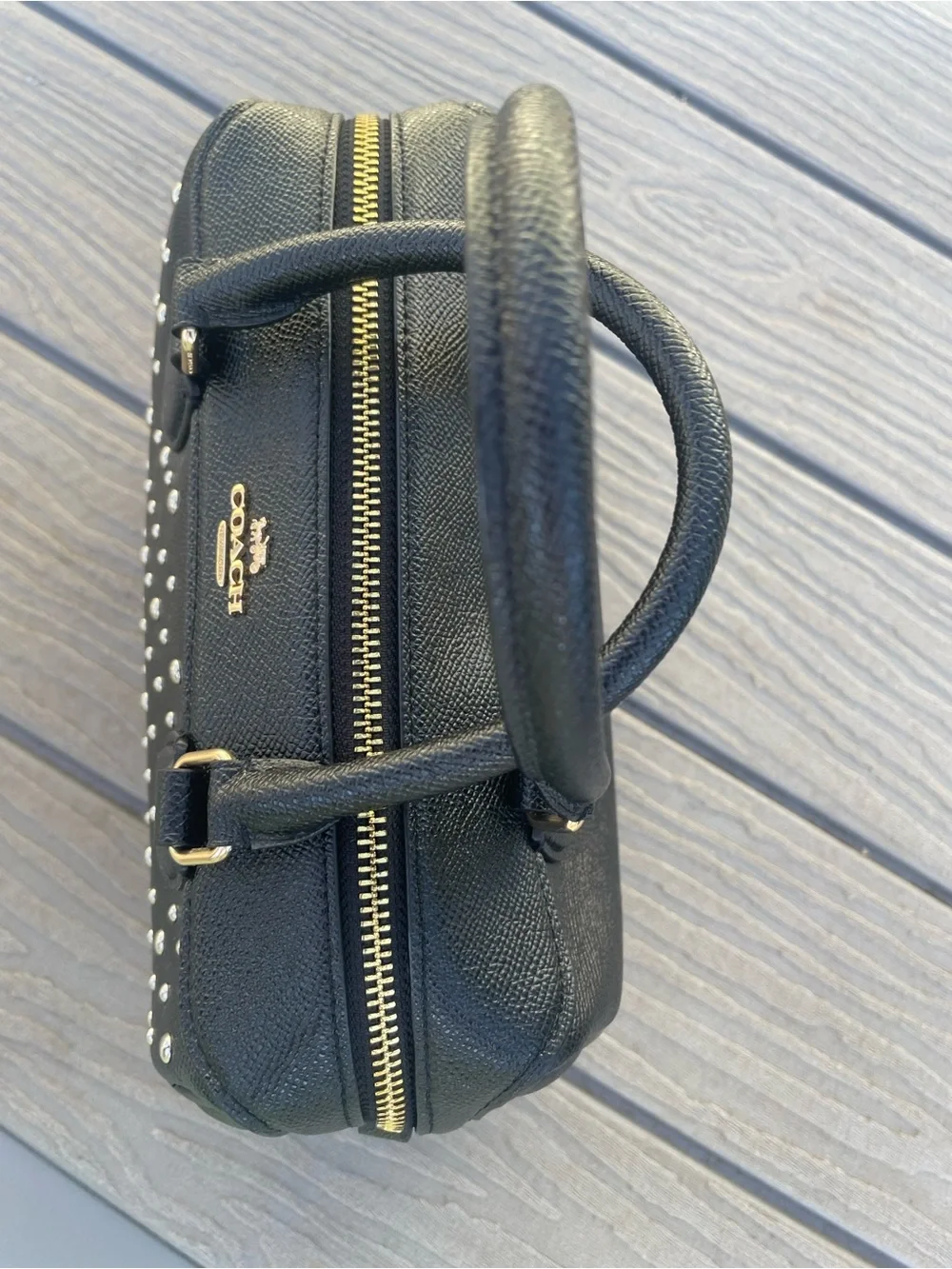 Coach Bennet Black Studded Leather Satchel with Silver Accents